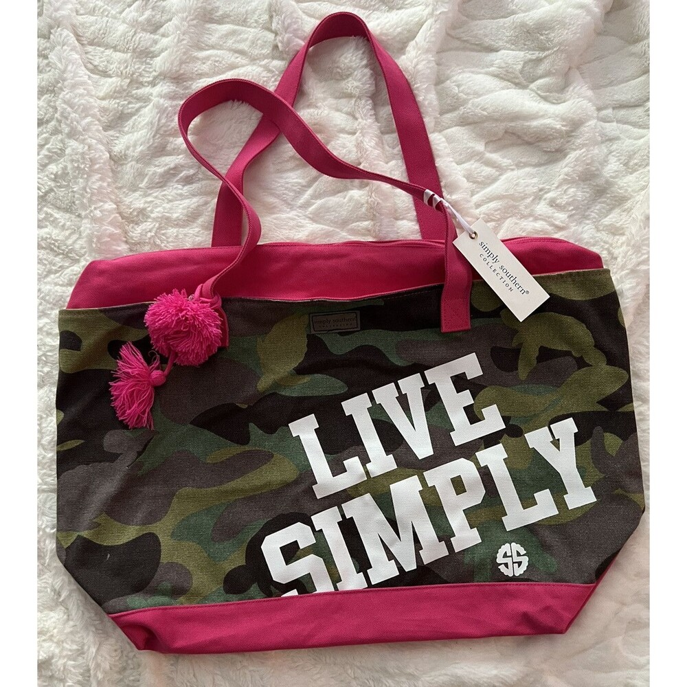 Simply Southern Hot Pink Camo Canvas Tote Bag,NWT